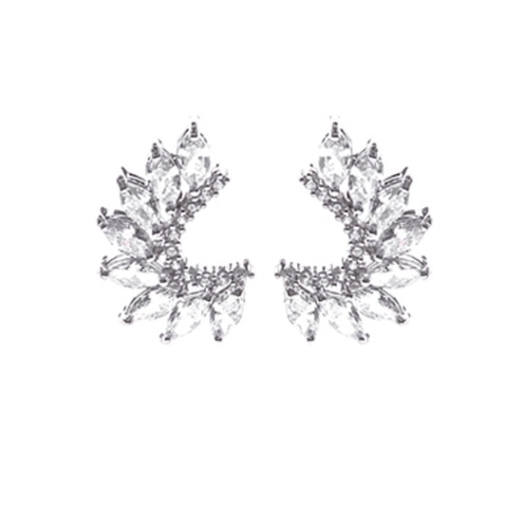 CZ Curved Bar & Marquise Earrings - Picture 1 of 1